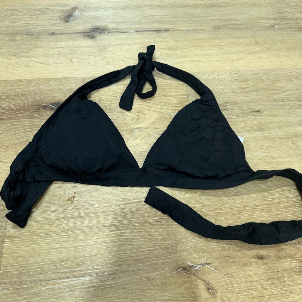 Mossimo Women Black Triangle Bikini Top Halter Tie Swimwear XL/TG Solid Color